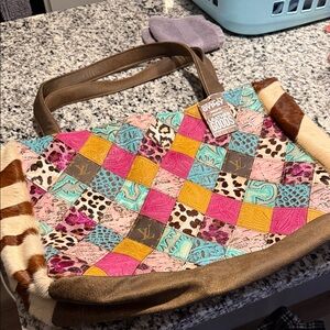 Colorful Patchwork Tote Bag with Animal Print